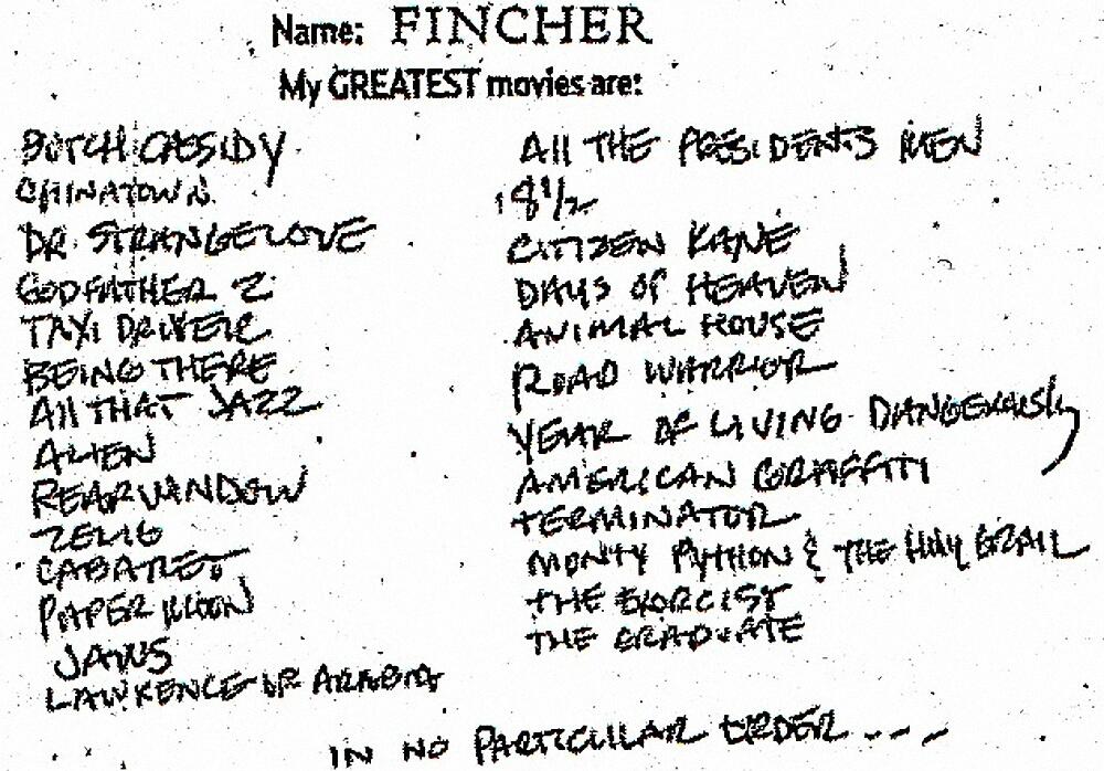 David Fincher's 26 favourite films, from a 2008 issue of Empire magazine.